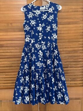 Women’s Vintage' Blue Floral Button-Front Tiered Casual Dress